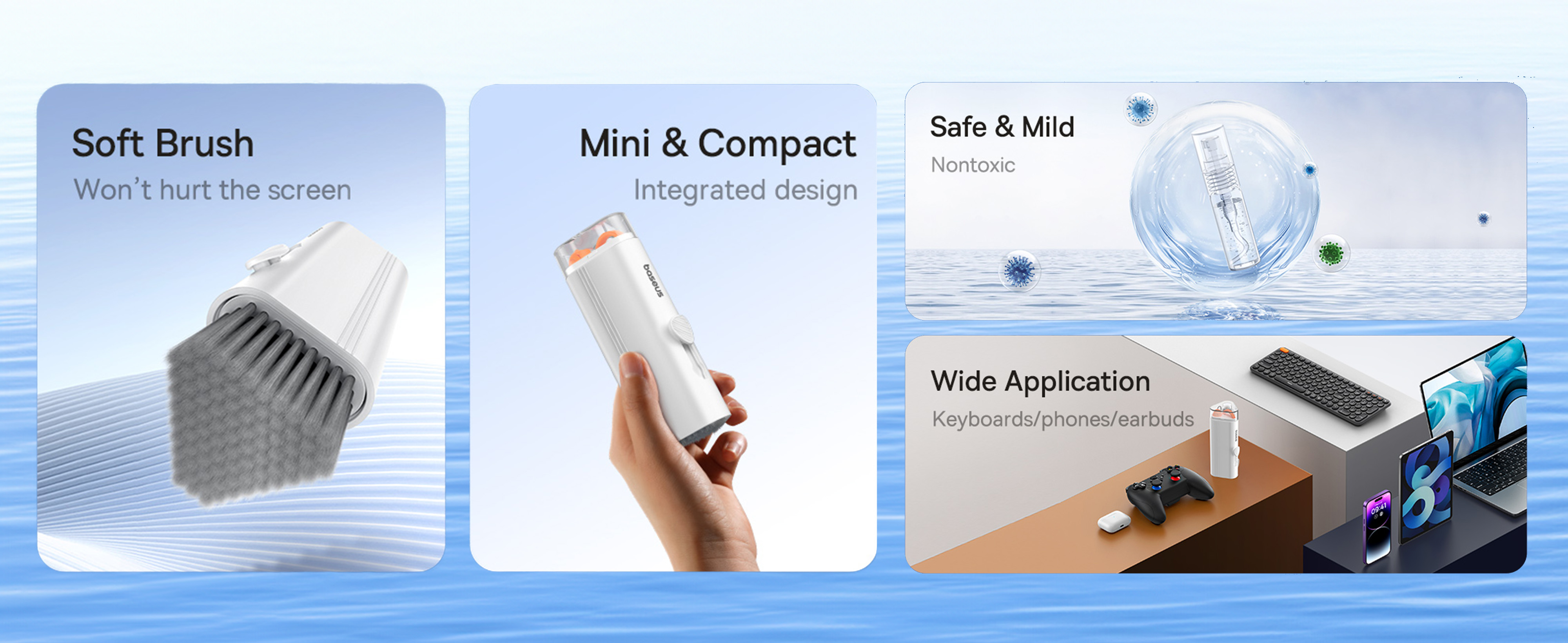 مجموعة التنظيف متعددة الوظائف 8 في 1 من باسيوس لشاشة الكمبيوتر المحمول ولوحة المفاتيح وسماعات الأذن